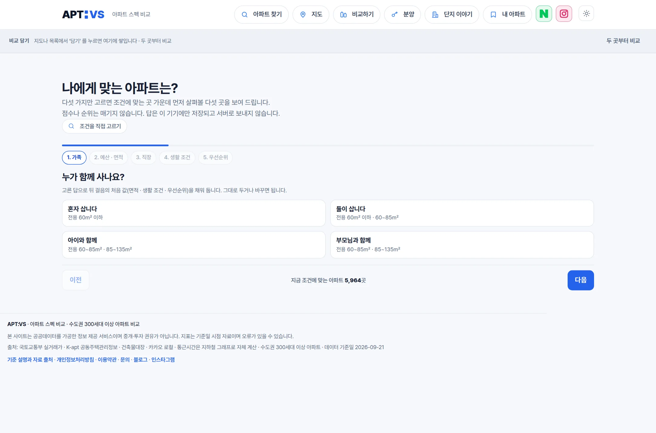 나에게 맞는 아파트는? 1단계